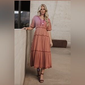 Bohme Rust Maxi Dress with Floral Details